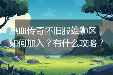 热血传奇怀旧服雄狮区，如何加入？有什么攻略？