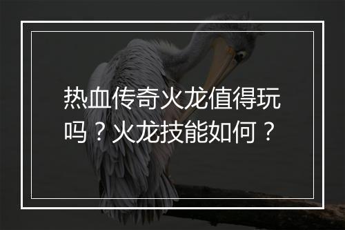热血传奇火龙值得玩吗？火龙技能如何？