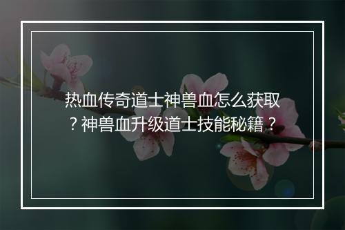 热血传奇道士神兽血怎么获取？神兽血升级道士技能秘籍？