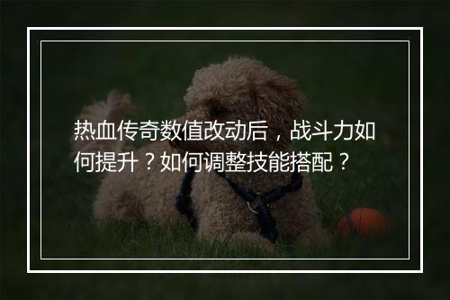 热血传奇数值改动后，战斗力如何提升？如何调整技能搭配？