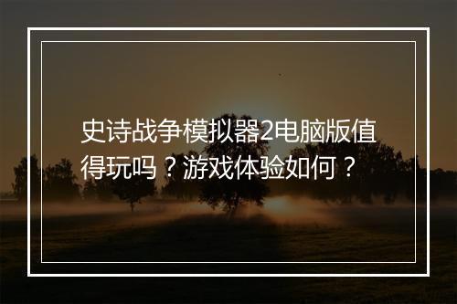 史诗战争模拟器2电脑版值得玩吗？游戏体验如何？