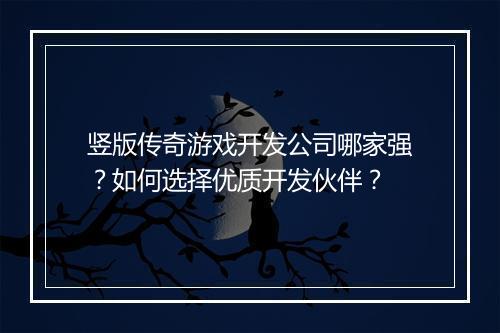 竖版传奇游戏开发公司哪家强？如何选择优质开发伙伴？