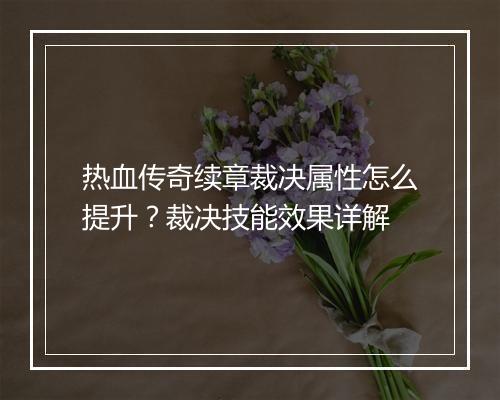 热血传奇续章裁决属性怎么提升？裁决技能效果详解