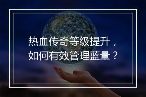 热血传奇等级提升，如何有效管理蓝量？