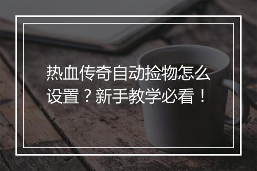 热血传奇自动捡物怎么设置？新手教学必看！