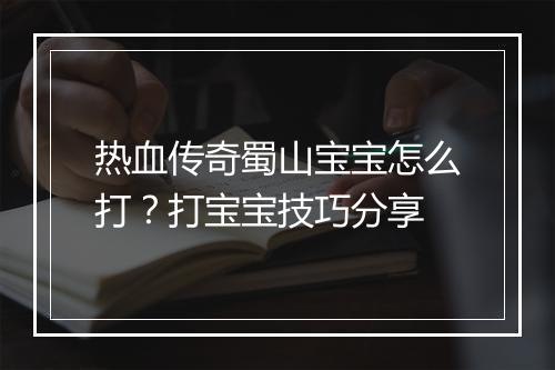 热血传奇蜀山宝宝怎么打？打宝宝技巧分享