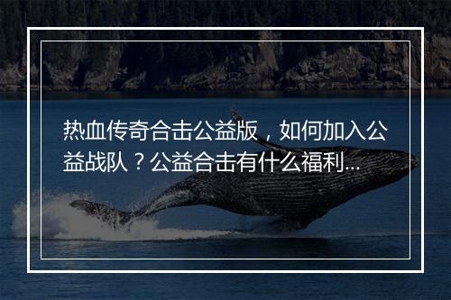热血传奇合击公益版，如何加入公益战队？公益合击有什么福利？