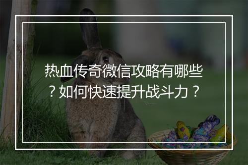 热血传奇微信攻略有哪些？如何快速提升战斗力？