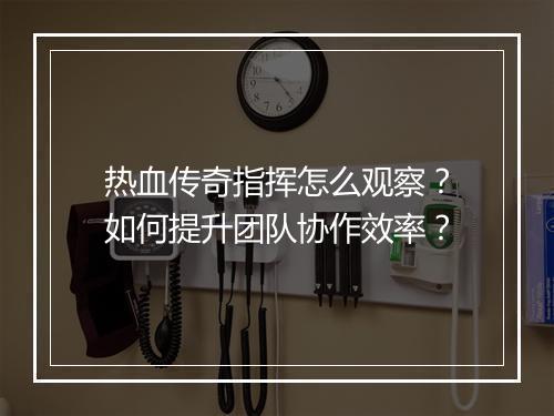 热血传奇指挥怎么观察？如何提升团队协作效率？