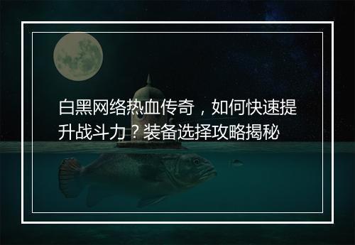 白黑网络热血传奇，如何快速提升战斗力？装备选择攻略揭秘