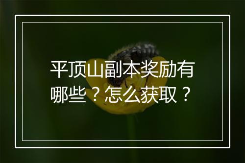 平顶山副本奖励有哪些？怎么获取？