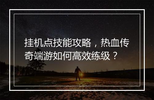 挂机点技能攻略，热血传奇端游如何高效练级？