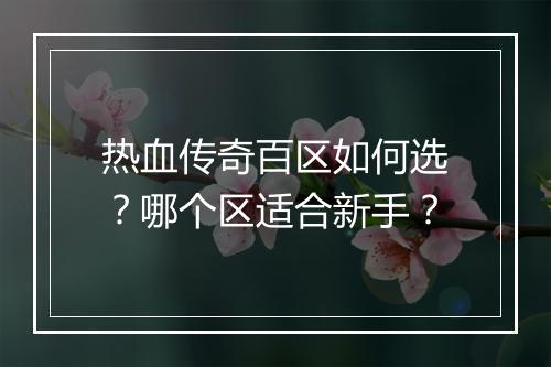 热血传奇百区如何选？哪个区适合新手？
