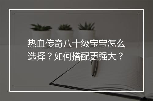 热血传奇八十级宝宝怎么选择？如何搭配更强大？