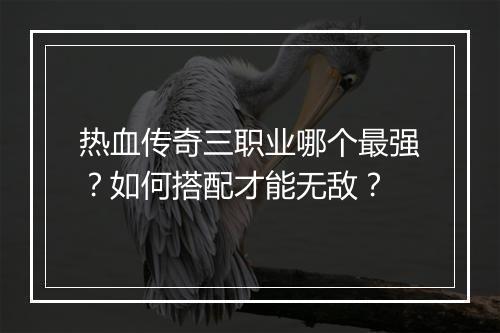 热血传奇三职业哪个最强？如何搭配才能无敌？