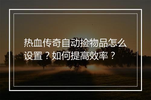 热血传奇自动捡物品怎么设置？如何提高效率？