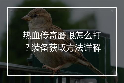 热血传奇鹰眼怎么打？装备获取方法详解