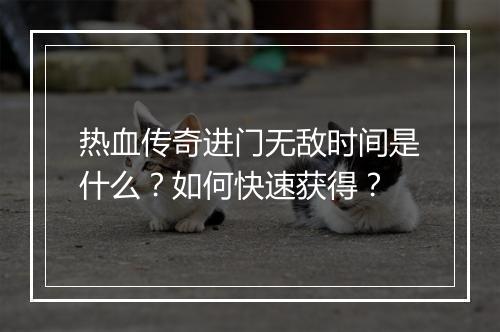 热血传奇进门无敌时间是什么？如何快速获得？