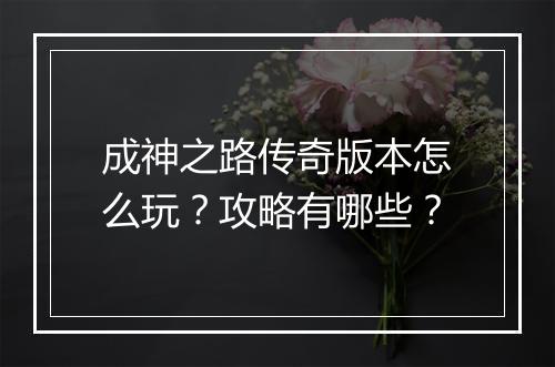成神之路传奇版本怎么玩？攻略有哪些？