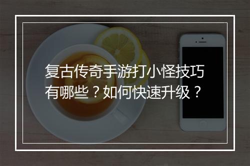 复古传奇手游打小怪技巧有哪些？如何快速升级？