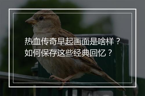 热血传奇早起画面是啥样？如何保存这些经典回忆？