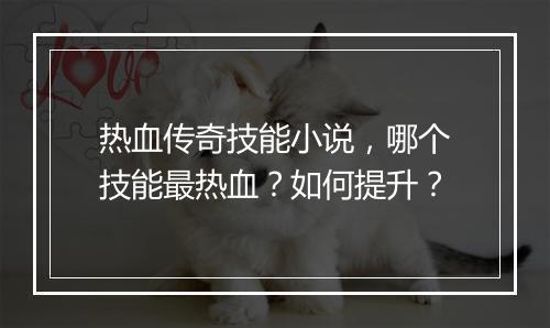 热血传奇技能小说，哪个技能最热血？如何提升？