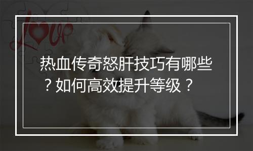 热血传奇怒肝技巧有哪些?如何高效提升等级?