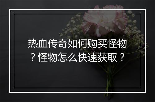 热血传奇如何购买怪物？怪物怎么快速获取？