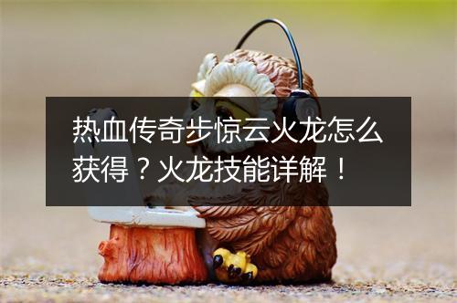 热血传奇步惊云火龙怎么获得？火龙技能详解！
