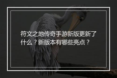 符文之地传奇手游新版更新了什么？新版本有哪些亮点？
