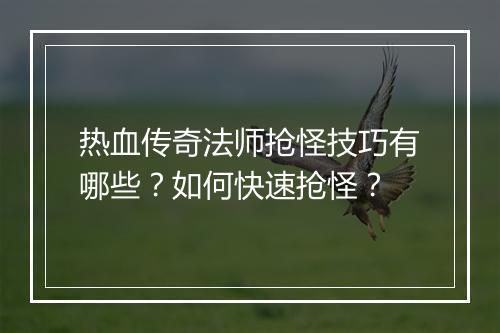 热血传奇法师抢怪技巧有哪些？如何快速抢怪？