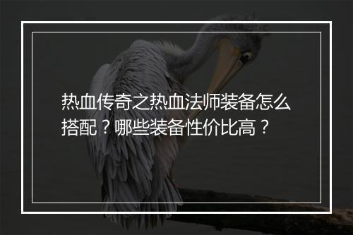 热血传奇之热血法师装备怎么搭配？哪些装备性价比高？