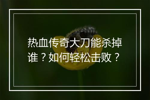 热血传奇大刀能杀掉谁？如何轻松击败？
