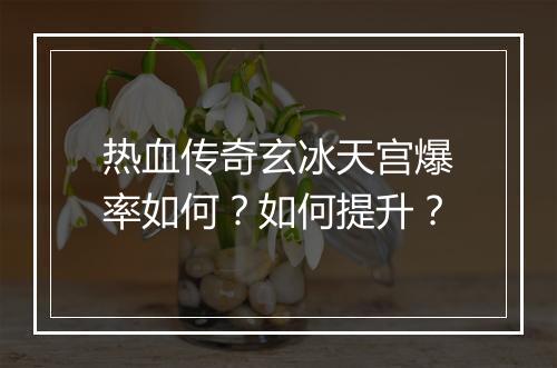 热血传奇玄冰天宫爆率如何？如何提升？