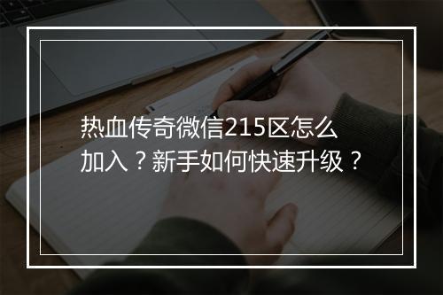 热血传奇微信215区怎么加入？新手如何快速升级？