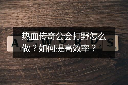热血传奇公会打野怎么做？如何提高效率？