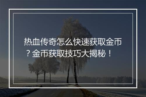 热血传奇怎么快速获取金币？金币获取技巧大揭秘！