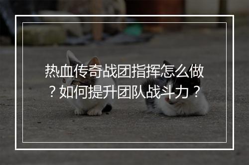 热血传奇战团指挥怎么做？如何提升团队战斗力？