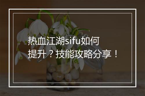 热血江湖sifu如何提升？技能攻略分享！