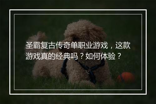 圣霸复古传奇单职业游戏，这款游戏真的经典吗？如何体验？
