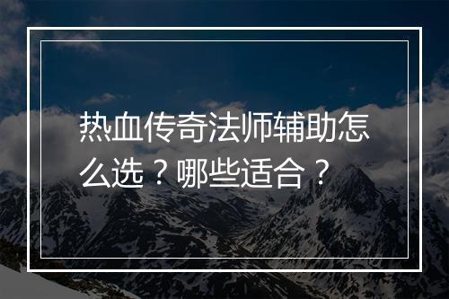 热血传奇法师辅助怎么选？哪些适合？