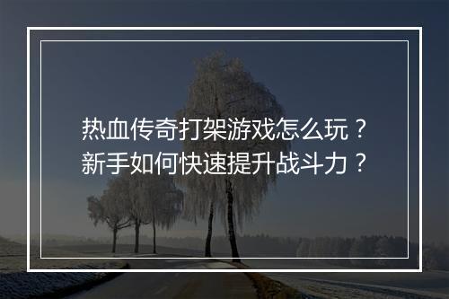 热血传奇打架游戏怎么玩？新手如何快速提升战斗力？