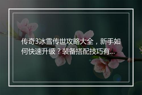 传奇3冰雪传世攻略大全，新手如何快速升级？装备搭配技巧有哪些？