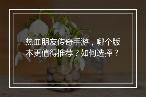 热血朋友传奇手游，哪个版本更值得推荐？如何选择？