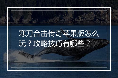 寒刀合击传奇苹果版怎么玩？攻略技巧有哪些？