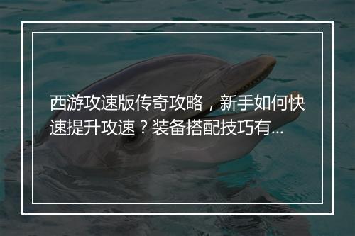 西游攻速版传奇攻略，新手如何快速提升攻速？装备搭配技巧有哪些？