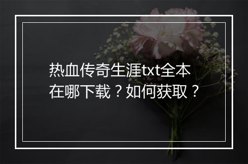 热血传奇生涯txt全本在哪下载？如何获取？