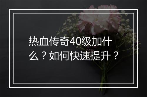 热血传奇40级加什么？如何快速提升？