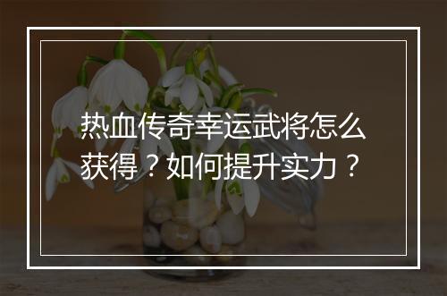 热血传奇幸运武将怎么获得？如何提升实力？