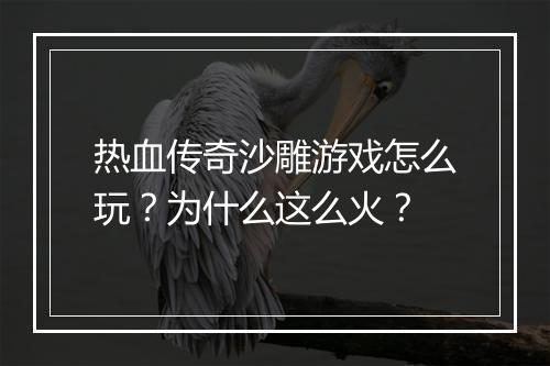 热血传奇沙雕游戏怎么玩？为什么这么火？
